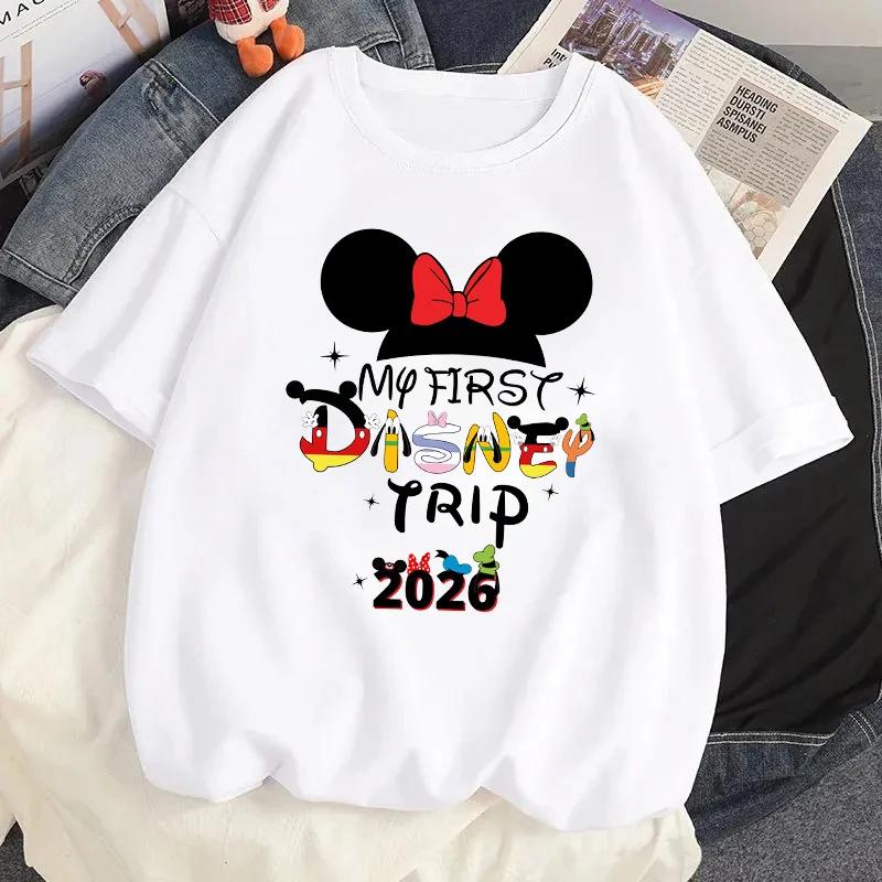Disney Тур 2026 Печатная Футболка Микки Минни Маус Мужская и Женская Повседневная Футболка С Коротким Рукавом Одежда Мода Уличная Одежда Топ