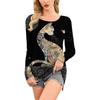 New Women T-shirt Cute Cartoon Cat Print Long Loose Vintage T-shirts Womens Casual Round Neck Boho Print Black Shirts Top Femme