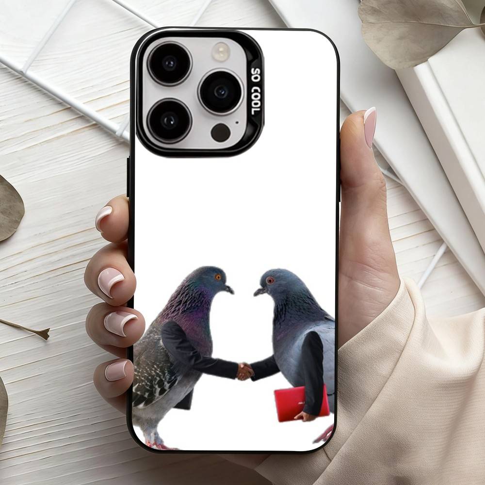 Funny P-Pigeon Mischief Phone Case For iPhone17,16,15,14,13,12,11 Plus,Pro Max Black Candy Silver Plated Cover
