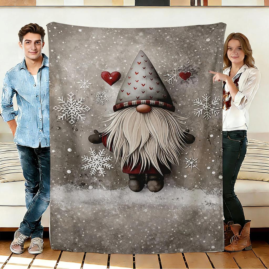 Gnome and Snowflake Flannel Blanket Soft Cozy Throws Napping Travel Use