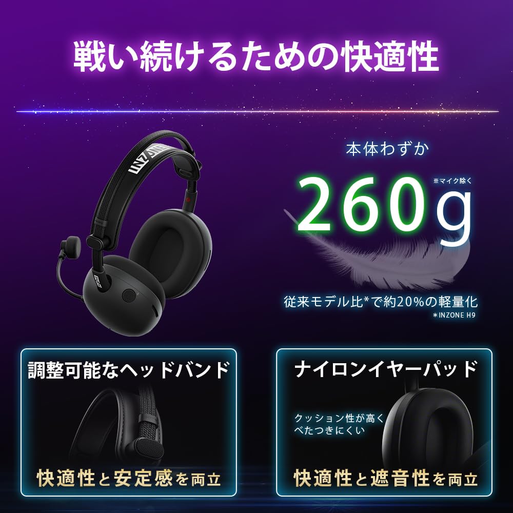 Sony INZONE H9 II Gaming Headset WH-G910N Wireless Bluetooth Noise Cancelling 3D Sound Low Latency Boom Mic Black