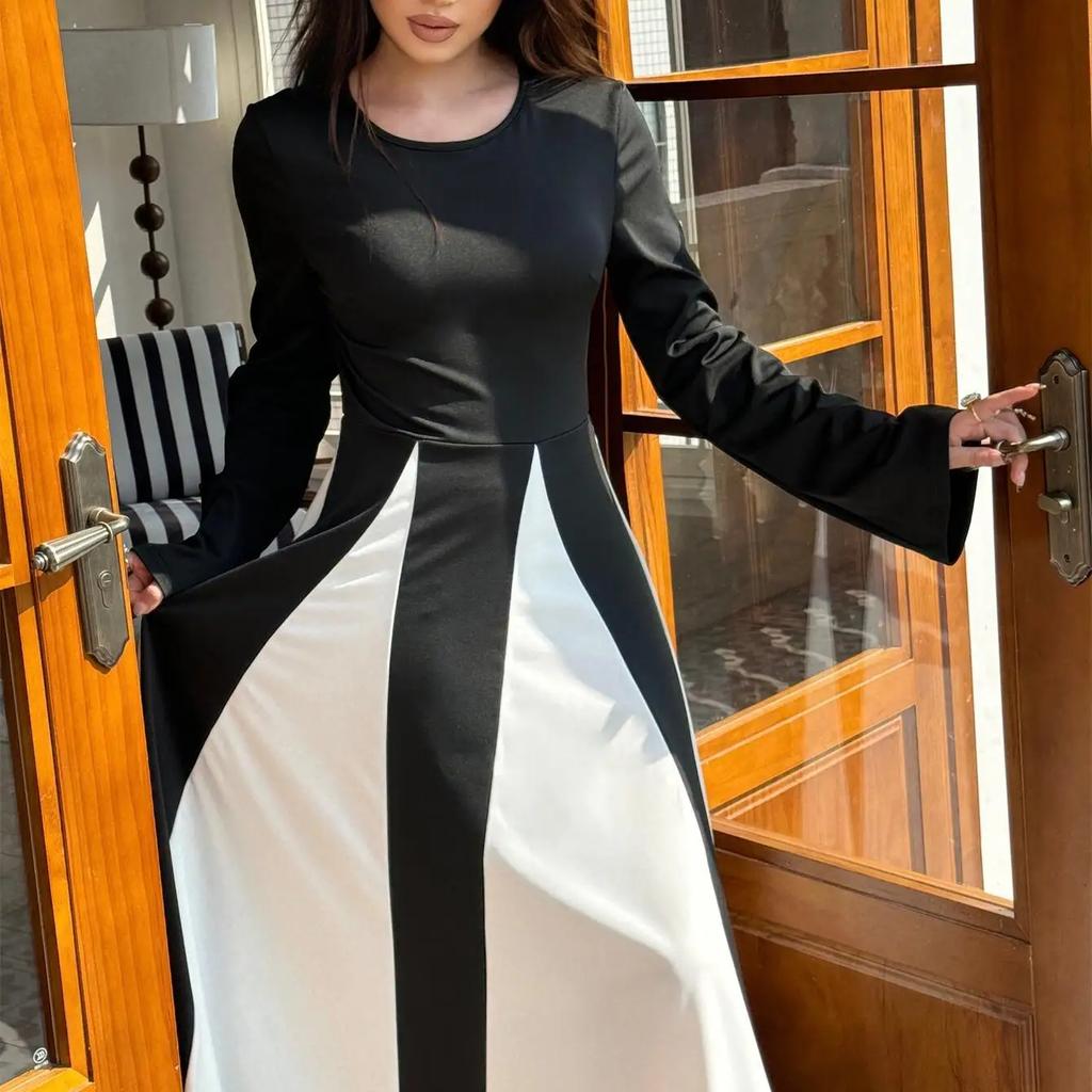 Длинное повседневное платье с длинным рукавом Женские макси-платья Элегантное вечернее платье Мусульманские вечерние платья Дубай Турция Кафтаны Хиджаб-платье