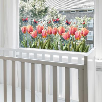 Раскрашенные розовые тюльпаны Балконные стеклянные окна Украшение и декор дома Статические наклейки на окна