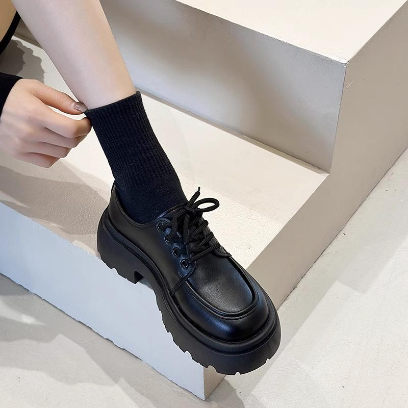 British style platform small leather shoes women's new autumn and winter Mary Jane versatile muffin black jk single shoes