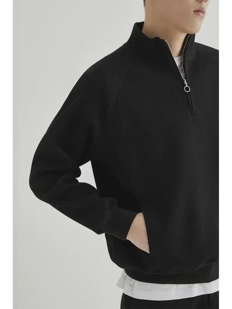 Мужской свитер из японской шерсти в стиле ретро с вафельной отделкой и застежкой-молнией на половину длины 2023 года, мода весна/осень.