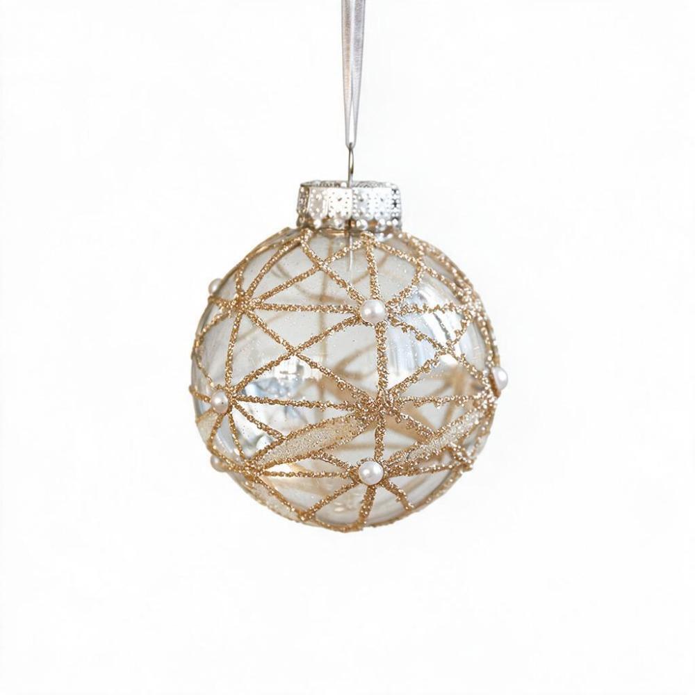 8CM Clear Bauble Christmas Tree Ball Gold Glitter Painted Christmas Hanging Ball Festive