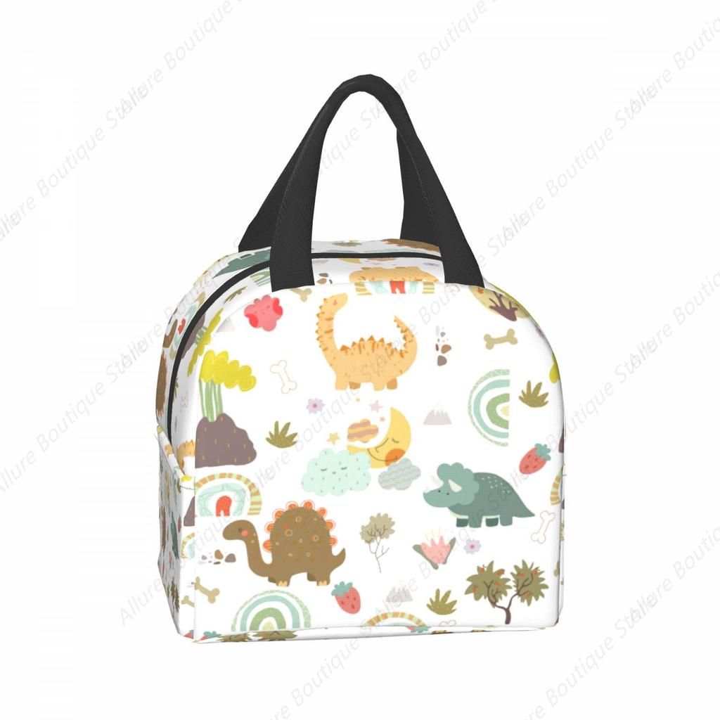 Cartoon dinosaur Lunch Bag Waterproof Insulated Canvas Cooler Bag Thermal Cold Food Picnic Travel Tote for Women Children