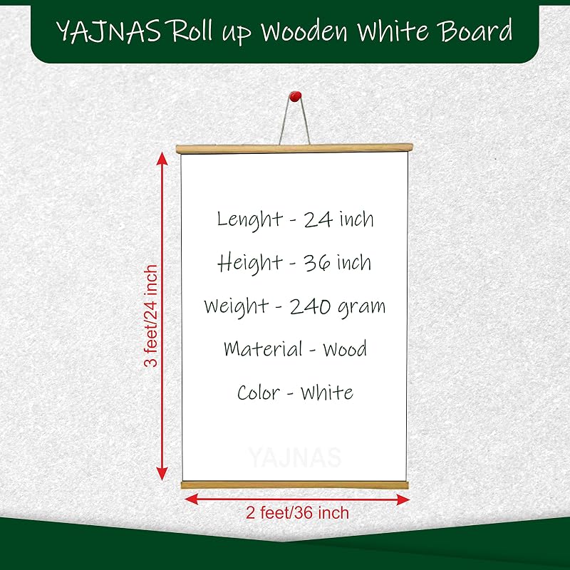 Yajnas 2x3 фута / 60x90 см Сворачивающаяся деревянная белая доска для преподавания Меловая доска Настенная для детей + Деревянная губка (60