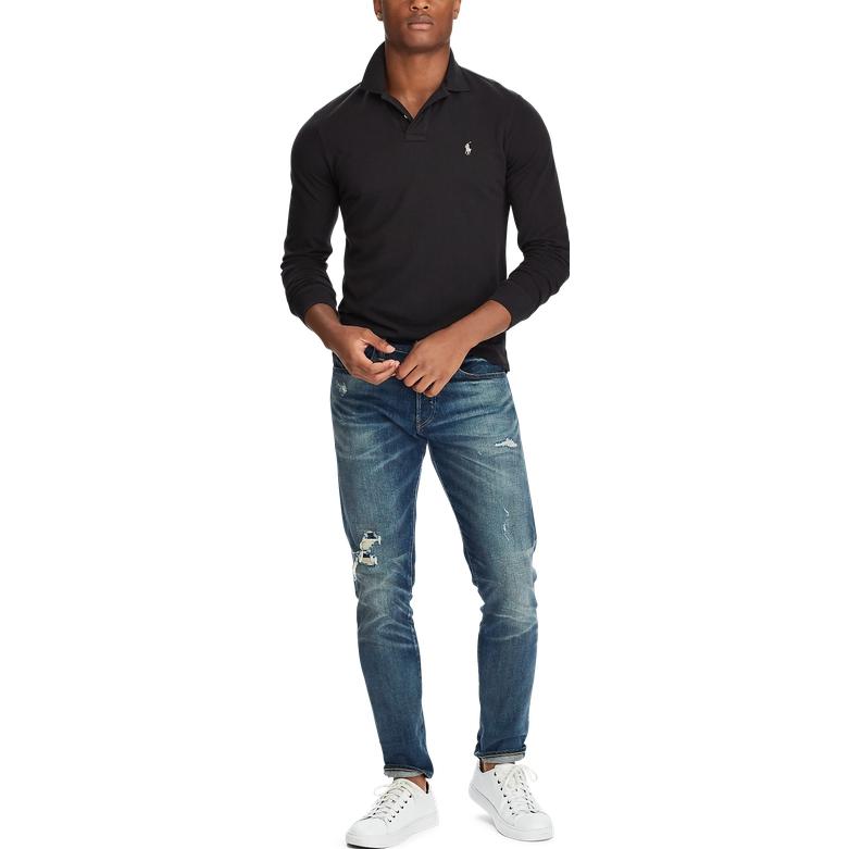 Polo Ralph Lauren Классическая однотонная хлопковая рубашка поло с длинным рукавом для мужчин, черный цвет MNPOKNI16820115-001