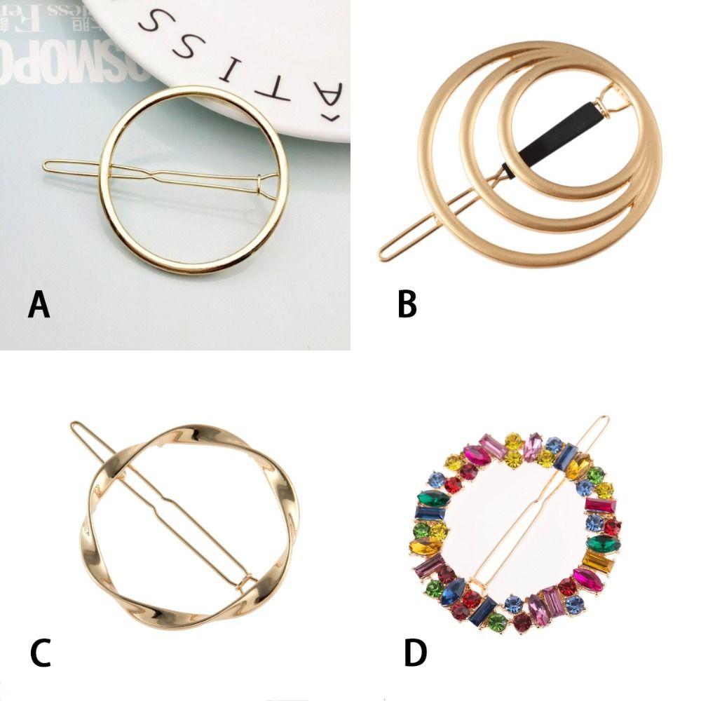 Silver Metal Hair Clips Gold Geometric Hairpin New Round Barrettes Women