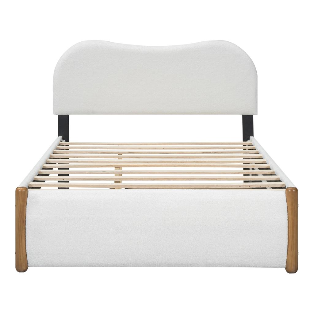 140*200Cm flat bed, upholstered, with practical pull-out rolling bed, minimalist design, white