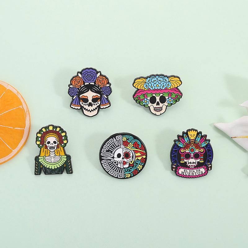 День Мертвых Скелет Кошка Катрина Эмалевые Значки De Los Muertos Мексиканский Фестиваль Броши Значок на Лацкан Украшения Подарки для Друзей