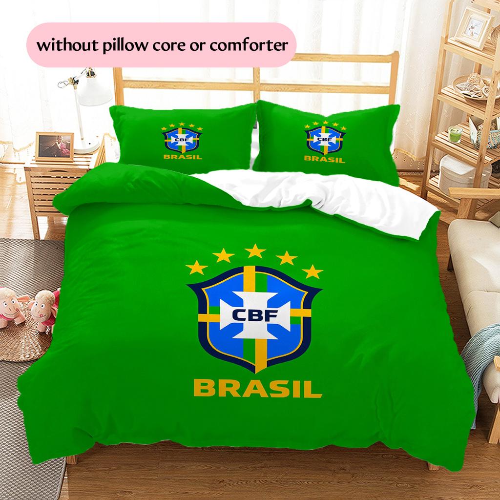 Brazil national football team Pattern Bedding Quilt Set Home Decoration Gift (1 * duvet cover + 2 * pillowcase without core)