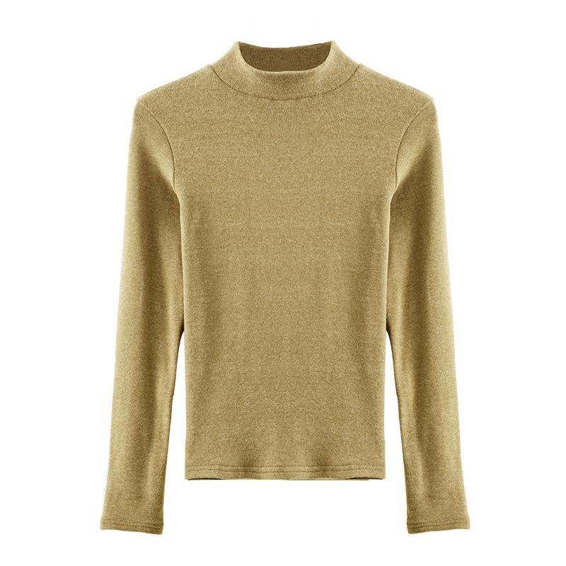 Women's Fall and Winter Half-high Neck Bottoming Inside Plus Thin Velvet Slim Long-sleeved Tops