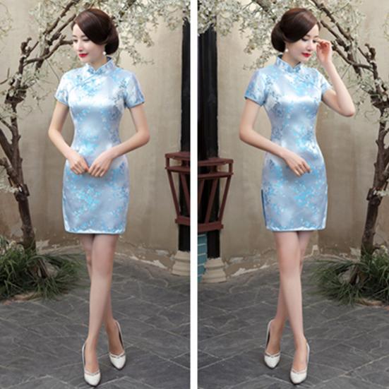 Китайское женское мини-вечернее платье подружки невесты с короткими рукавами и разрезом сливы
