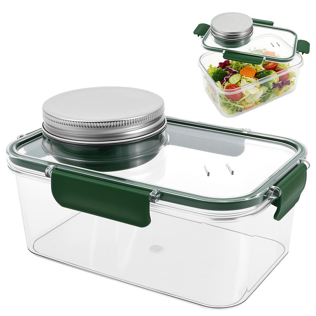 Salad Pod with Dressing Cup Portable Rectangular Salad Jars with Lids Leakproof Container for Lunch Meal and Snack Mason Jars