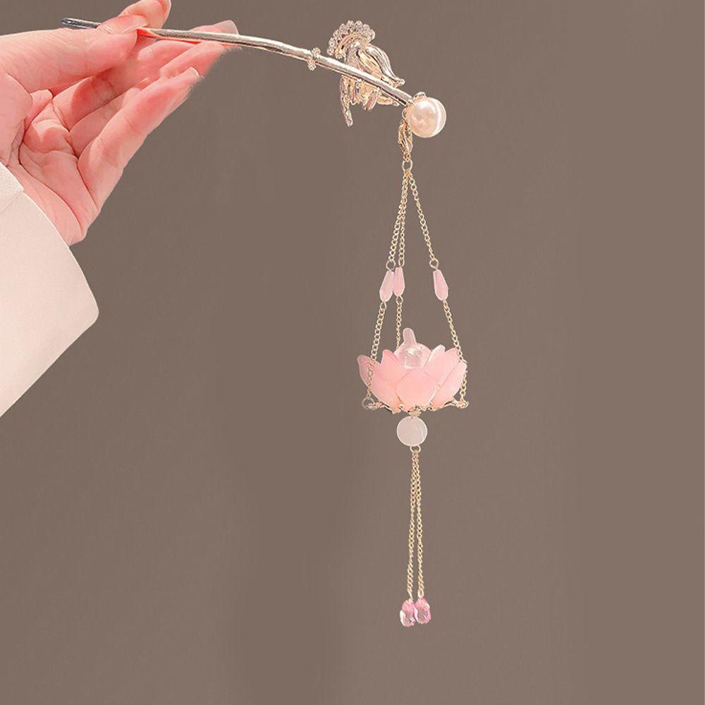 Pearl LED Light Hair Fork Lotus Luminous Lotus Hairpin Headwear Lantern Hair Stick Girls