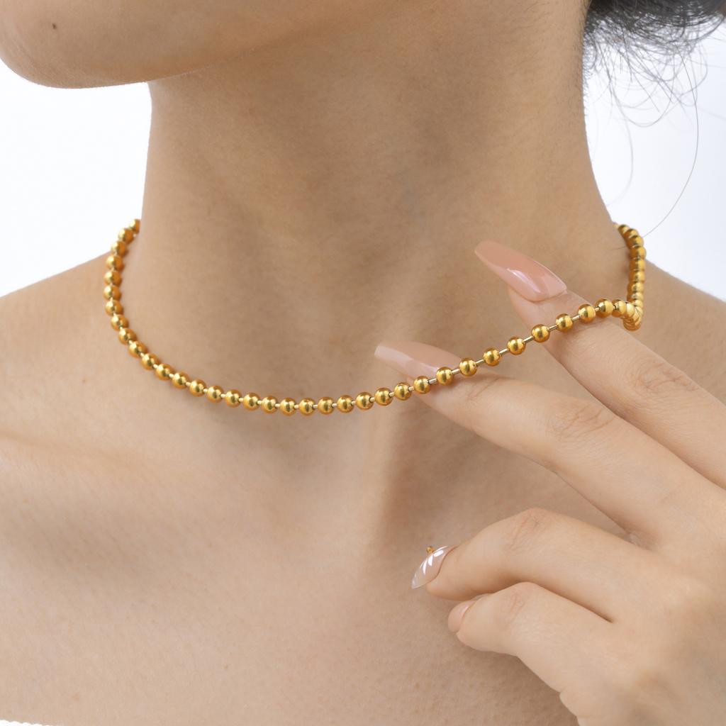 Модные Аксессуары Нержавеющая Сталь Бусины Цепочка Ожерелье 18K Золото Вакуумное Покрытие 2102