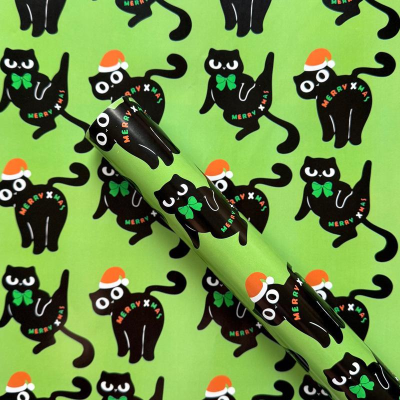 Christmas Cat Pattern Gift Wrapping Paper Roll Cute Animal Printed Paper Sheet Holiday Present Package Cover DIY Craft Paper