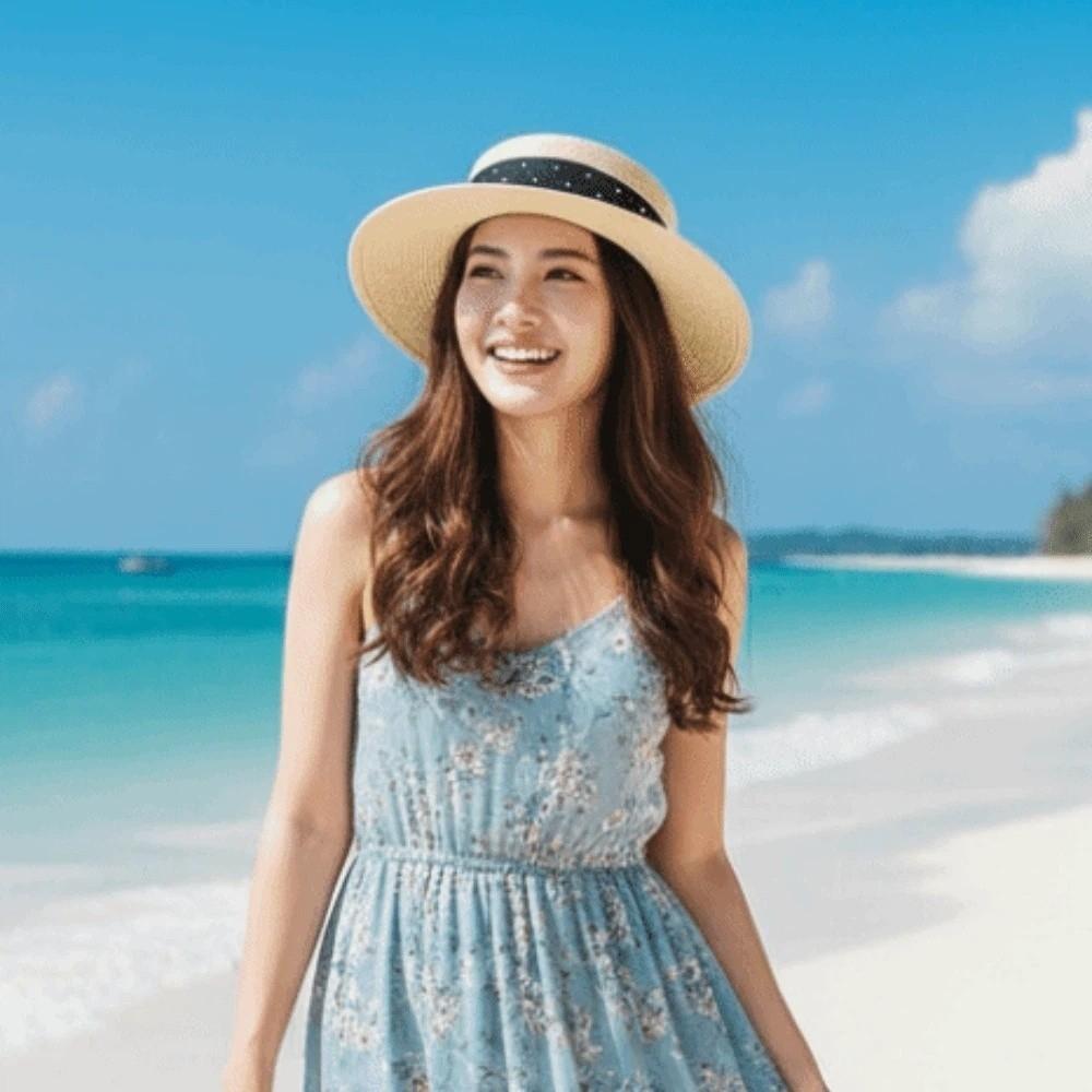 Korean Style Sunscreen Bucket Hat Wide Brim Women's Sun Hat Fashion Straw Woven Hat  Ladies