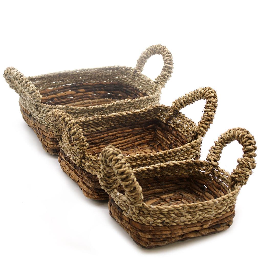 Seagrass Baskets Set of 3, Square Banana Leaf
