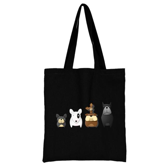 2022 женская сумка для покупок для отдыха, серия с мультяшным животным принтом, портативная модная черная универсальная сумка на плечо, парусиновая студенческая сумка