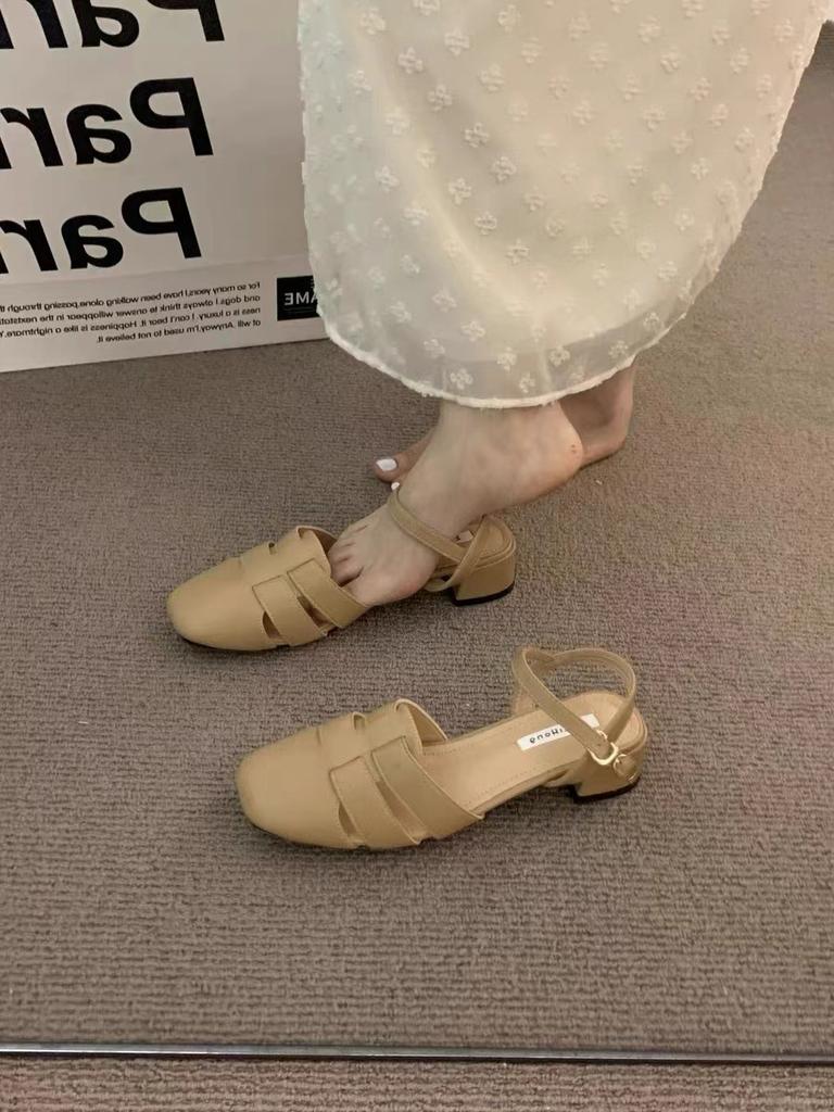 Сандалии Baotou, женская летняя одежда 2025 года, новые универсальные туфли в стиле ретро с плетеной клеткой и римскими туфлями