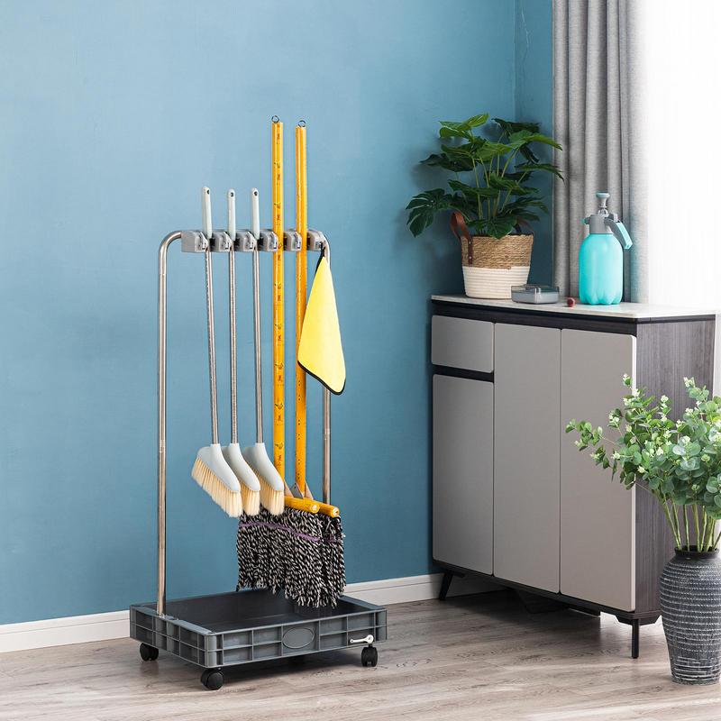 Housekeeping Cart Cleaning Janitorial Cart Housekeeping Caddy Large Capacity Integrated Pedestal Sink Shelves Broom Mop Holder