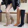 Pointed High-heeled Sleeve Stacking Boots Women's 2025 Autumn and Winter New Korean Version Elastic Suede But Knee Boots