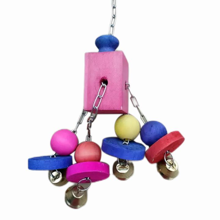 Natural Wood Bird Parrot Swing Chewing Toys- Hanging Bell Bird Chew Bite Cage Stand Toys for Parakeets Cockatiels
