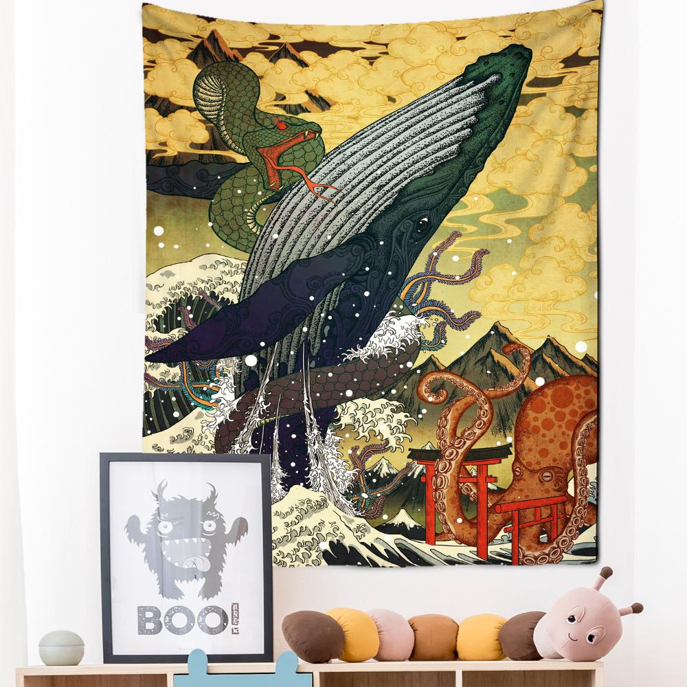 Японский гобелен с иллюстрацией, настенный Гобелен Канагава, волнистая печать, богемный хиппи, домашний декор для спальни