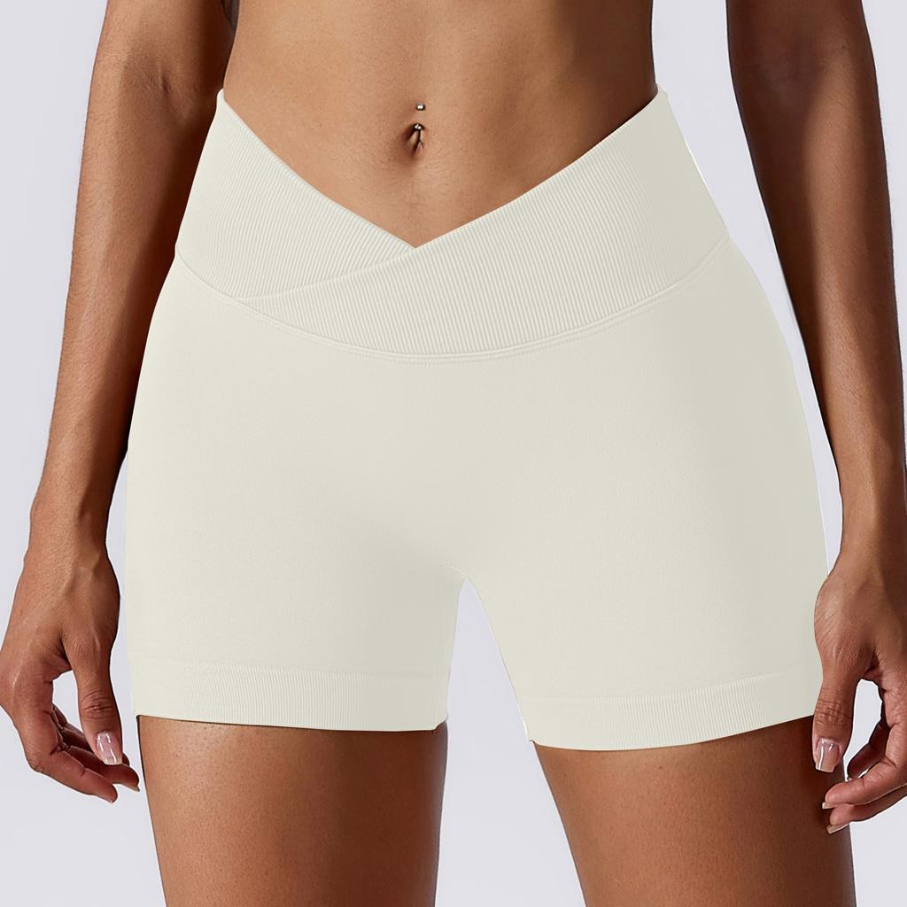 Женские эластичные шорты с высокой талией для бега, спортивные шорты для йоги, однотонные спортивные шорты с эластичной резинкой на талии