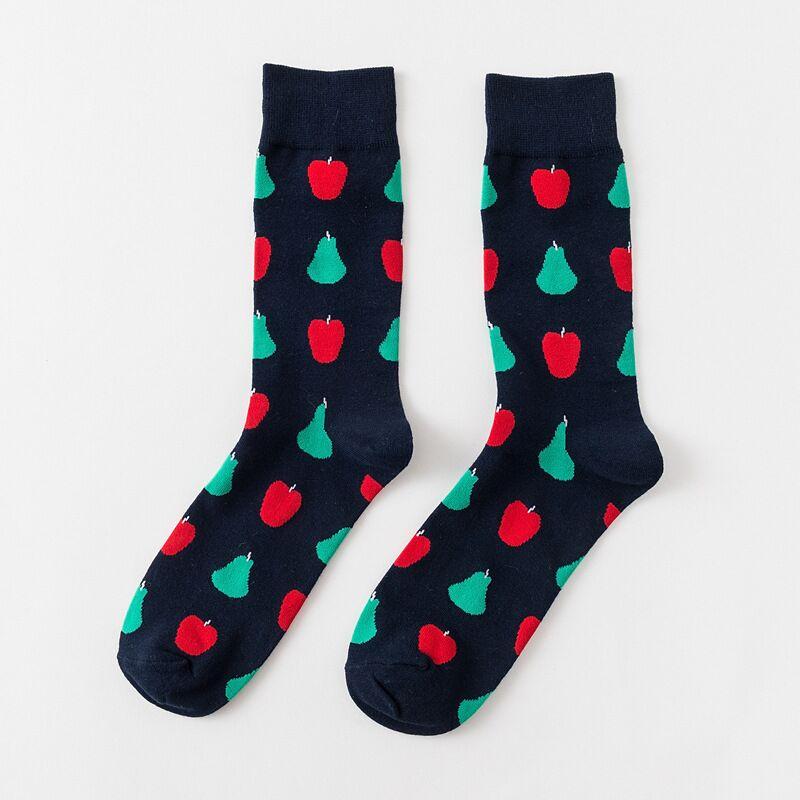 1 Pair Cotton Socks Men Women Street Skateboard Happy Socks Fruit Print Harajuku Gift Apple Pear Banana Lemon Cherry Funny Socks