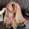 Luxury Embroidery Cashmere Winter Scarves Women Pareo Cape Warm Muslim Modal Hijabs Shawl Chunky Headscarf Ladies Elegant Poncho