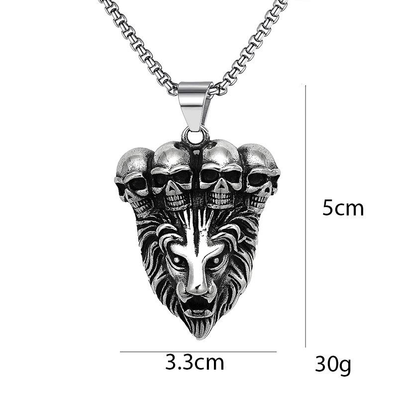 New European and American Retro Jewelry Titanium Steel Lion Head Pendant Necklace