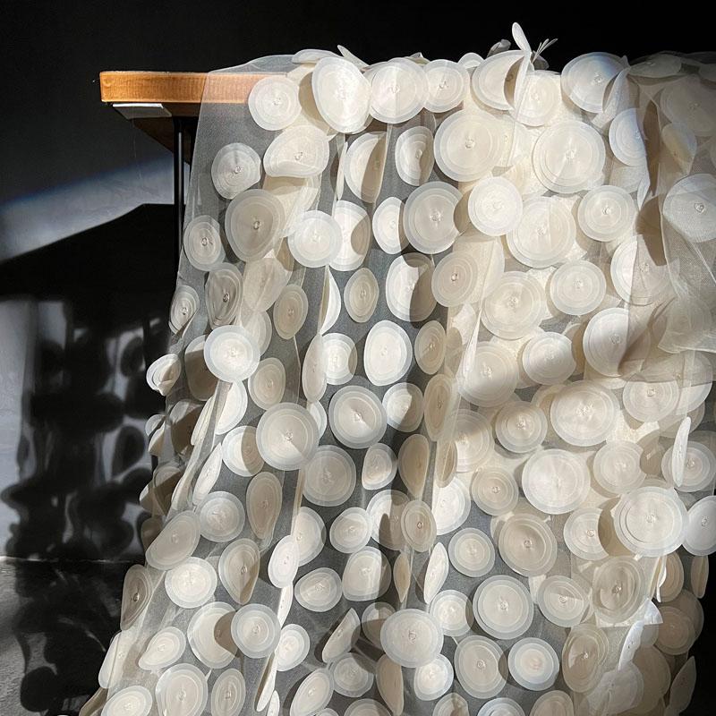 50x135cm 3D Heavy Texture Circular Cutting Piece Mesh Fabric Perspective African Lace Designer Fabric DIY Garment Evening Dress