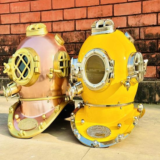 Set of 2 Nautical Scuba Diving Helmet US Navy Mark V Divers Helmet Deep Diving Helmet Diving Helmet Mark V Marine Diving Helmet