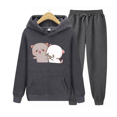 Женский комплект с капюшоном с длинными рукавами, каваи, аниме, комплект свитшотов для девочек, большой размер, милая пара, подарок на день Святого Валентина, комплект с капюшоном