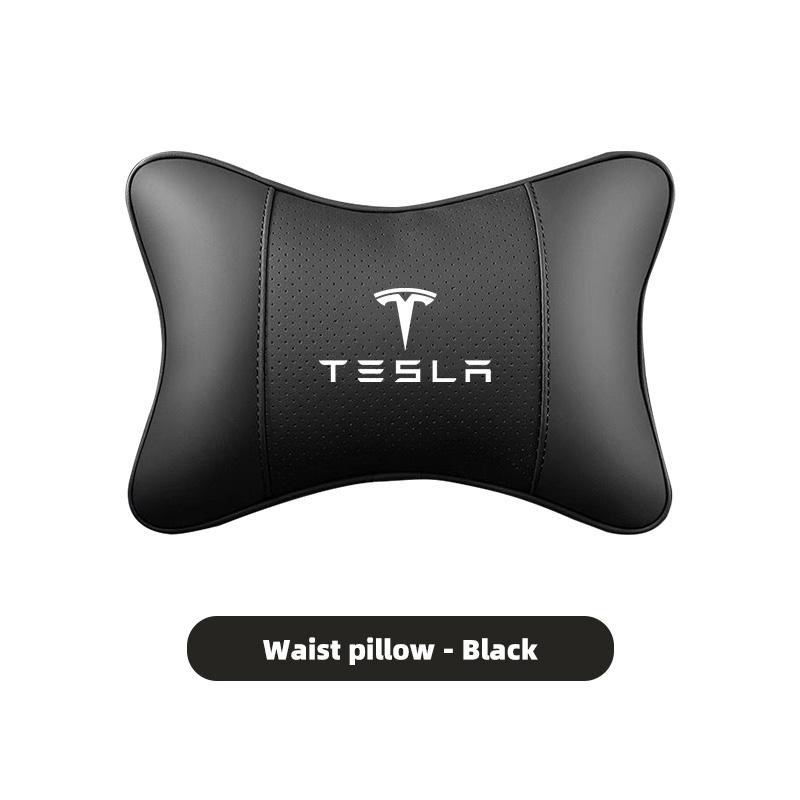 ALV1 For Tesla Model 3 Model S Model X Model Y Cybertruck Roadster SpaceX Car Seat Leather Headrest Waist Cushion Lumbar Pillow