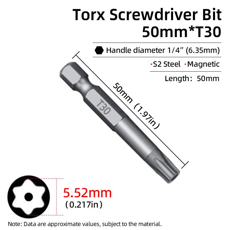 Бита Torx 50 мм Магнитная S2 Сталь 1/4'' Шестигранный хвостовик Полое отверстие Безопасные биты T5-T40 Электрическая дрель-шуруповерт Ручной инструмент