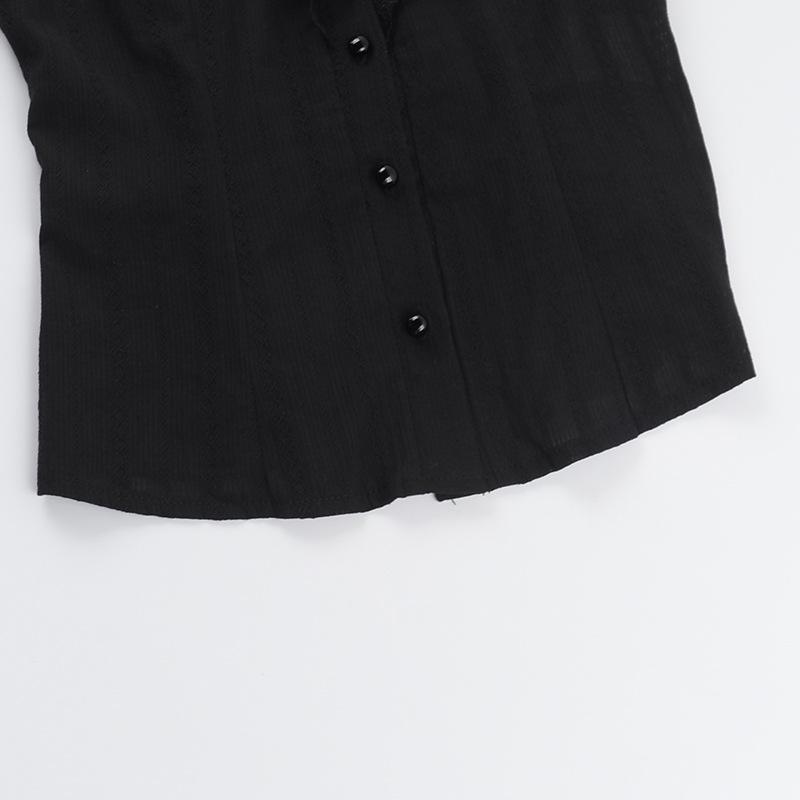 Сладкие Лолиты Хлопковые Рубашки Женские Винтажные Готические Черно-Белые Жаккардовые Блузки с Коротким Рукавом Элегантные Офисные Женские Топы Y2k