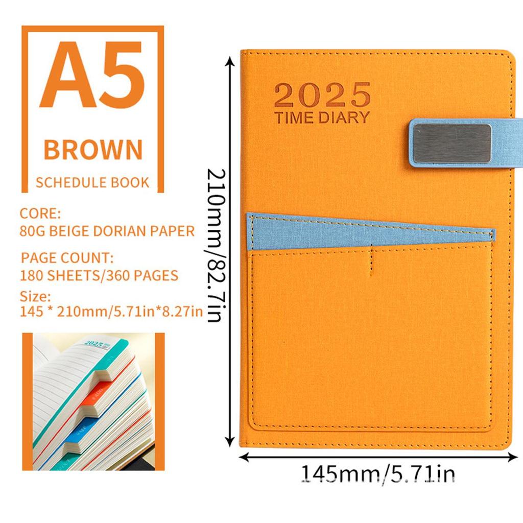 Деловой календарь на 2025 год, кожаный формат А5, внутренние страницы на английском языке, ежедневник для студентов, дневник учета на 365 дней, блокнот, заметки, 200 листов