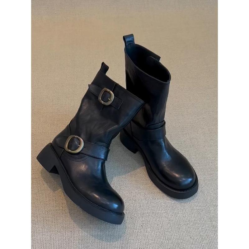 Версия из коровьей кожи ретро пряжка для ремня натуральная кожа ботинки-локомотивы ботинки Мартин женские универсальные британский стиль платформа рыцарские ботинки короткие ботинки