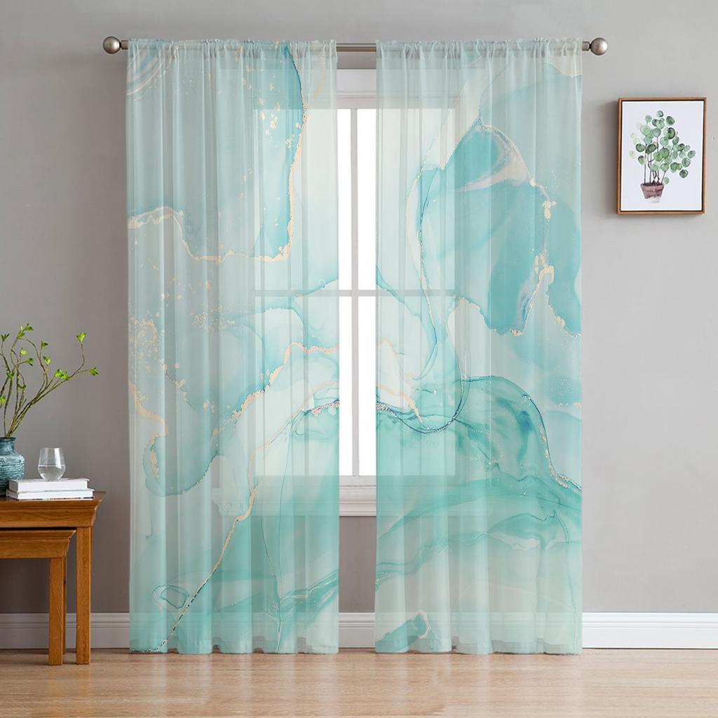 Marble Texture Tulle Curtains for Living Room Bedroom Kitchen Decoration Transparent Chiffon Sheer Voile Window Curtain