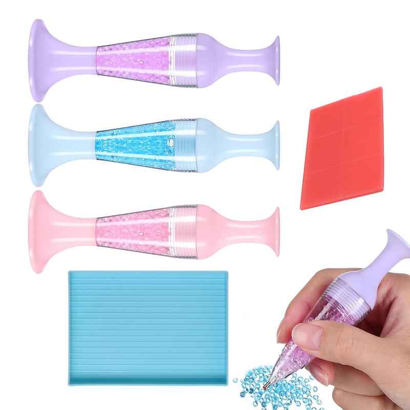 3pcs Flower Pot Shaped Gem Art Pen With Gem Tray And Glue Clay Automatic Dispensing Diamonds Painting Pen Diamonds Painting Tool