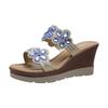 Large Size -3 Rhinestone One-word Mop Wedge Heel Sandals Women's High Heel Outer Wear Muffin Thick-soled Cool Slippers