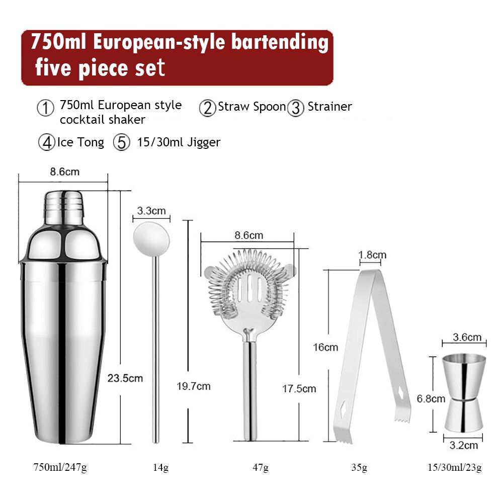 550ML/750ML Boston Shaker Professional 304 Stainless Steel Bartender Wine Cup Cocktail Mixer Martini Cocktail Shaker Bar Set