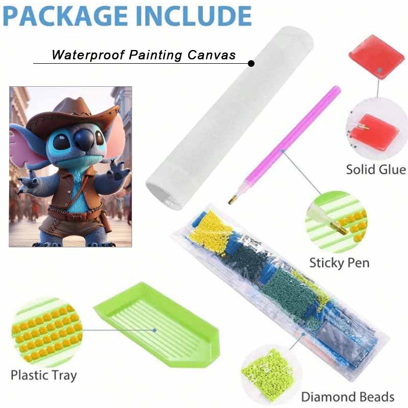 Disney Diamond Painting Kit Stitch Cowboy 5D DIY, suitable for beginners and craft lovers, interior space decoration
