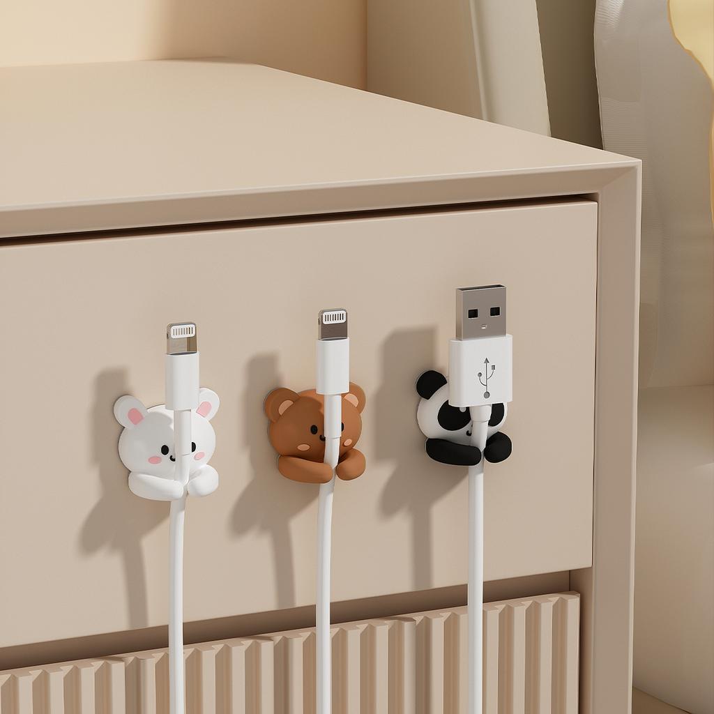 Cute Desktop Cable Organizer Holder Winder Clips Desk Self-Adhesive Mobile Phone Data Cable Management Wire Cord Holder