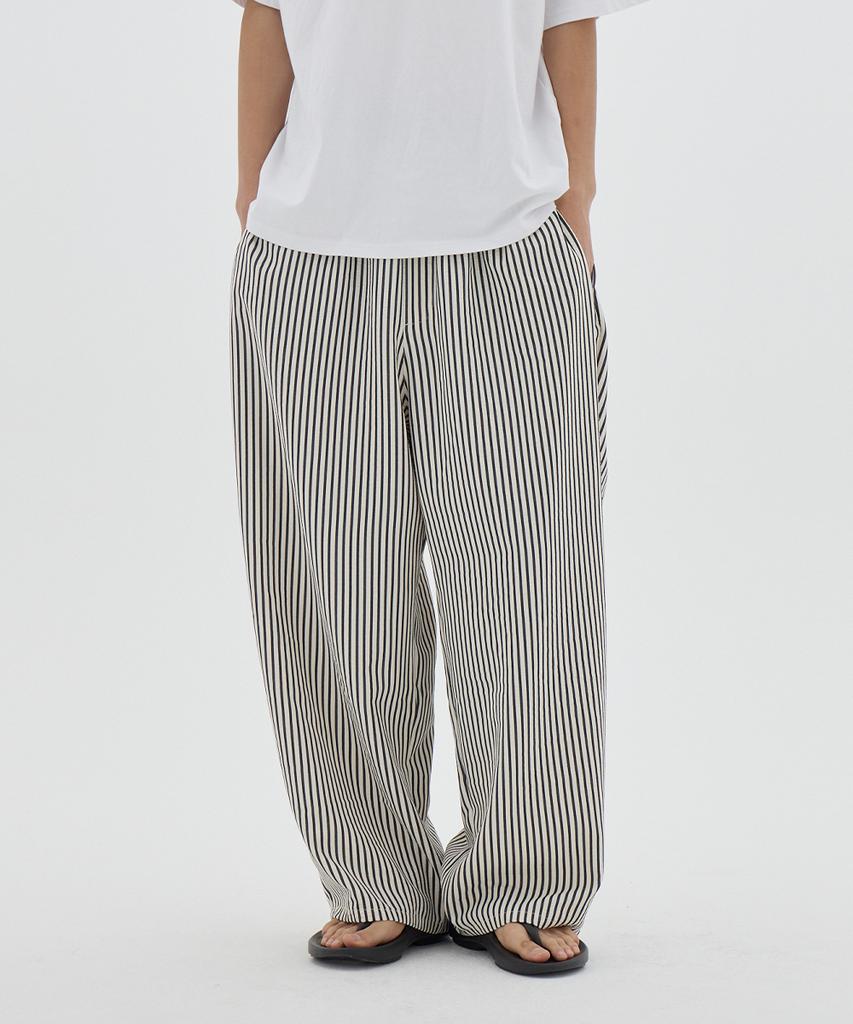 URBANAGE [2Pack] Balloon Fit Curved Stripe Pintuck Elastic Pants_3Color (B Type)